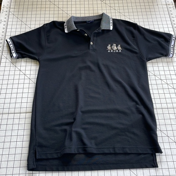 Aruba black golf polo shirt, short sleeves, white contrast on collar and sleeves - Picture 4 of 8